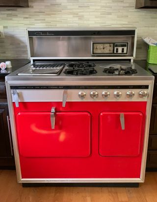 VINTAGE CHAMBERS 60s GAS STOVE/OVEN,  OWNER,  RED 4