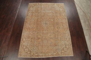 Antique Geometric MUTED Persian Oriental Area Rug Hand - Knotted Distressed 8 ' x11 ' 2