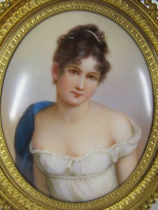 Antique 1800 ' s Portrait Miniature Porcelain Plaque Painting Madame Recamier yqz 3