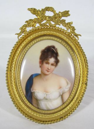 Antique 1800 ' s Portrait Miniature Porcelain Plaque Painting Madame Recamier yqz 9