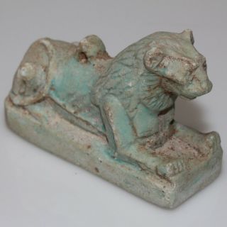 Intact Egyptian Blue Faience Lion Statue Circa 1900 - 1000 Bc