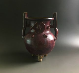 Rare Chinese Porcelain Jun Kiln Red Glaze Three - Feet Big Incense Burner