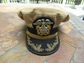 Vintage Wwii Era Naval Officers Khaki Uniform Hat