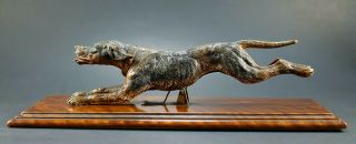 Very Rare Antique German Desk Paper Holder Jumping Dog Cold Painted Bronze 1800s 2