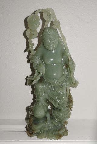 Large Vintage Chinese Jade Statue Of Immortal Stepping On Jin Chan Money Frog
