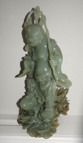 LARGE VINTAGE CHINESE JADE STATUE OF IMMORTAL STEPPING ON JIN CHAN MONEY FROG 4
