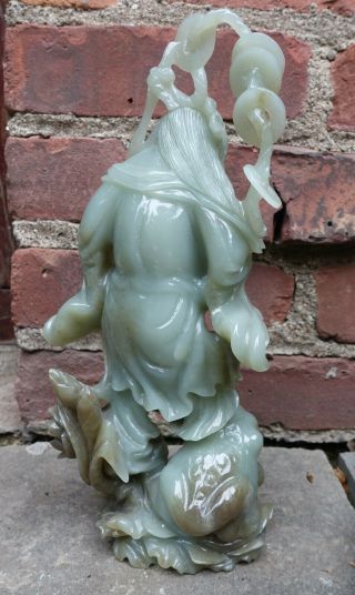 LARGE VINTAGE CHINESE JADE STATUE OF IMMORTAL STEPPING ON JIN CHAN MONEY FROG 5