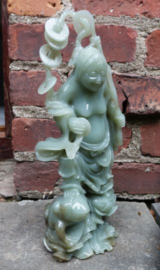 LARGE VINTAGE CHINESE JADE STATUE OF IMMORTAL STEPPING ON JIN CHAN MONEY FROG 6