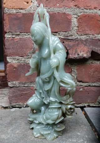 LARGE VINTAGE CHINESE JADE STATUE OF IMMORTAL STEPPING ON JIN CHAN MONEY FROG 7