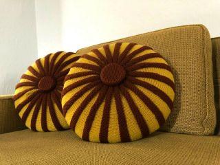 Vintage Mid - Century Modern Handmade Throw Pillow Retro Mcm Round Smocked Decor