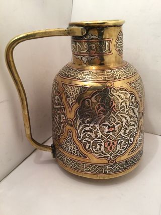 Antique Islamic Ottoman Damascus Silver Inlaid Jug