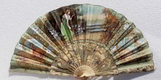Antique Hand Fan French Hand Painted 19th Century,  I Sell Now