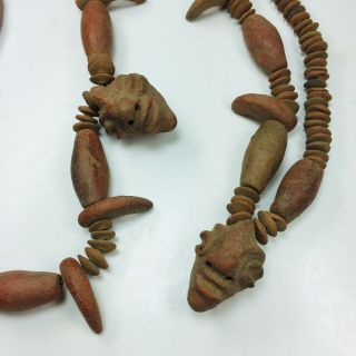 Rare Pre - Columbian Face Artifact Sinew Necklace Claw Human Heads Aztec Maya Inca 3