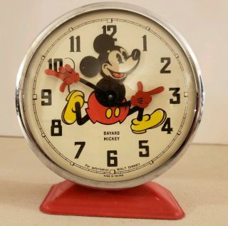 1930 ' s Bayard Mickey Mouse Mechanical Animated Nodder Wind - Up Alarm Clock France 5