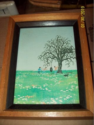 Duane Armstrong Small Painting Children In Field Tree & Tree Swing