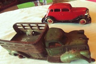 Antique Hubley Truck Cast Iron Stake Truck No Tires & Ac Williams Sedan 3 Parts