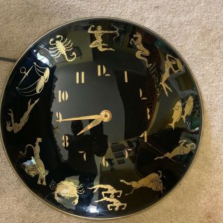 Gait Anderson Co Vintage Zodiac Reverse Painted Convex Glass Wall Electric Clock