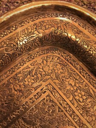 Magnificent Antique 19th C Persian Isfahan Qalam Zani Engraved Brass Tray