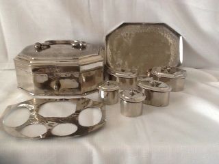 8x 6 Antique Middle East Islamic Silver Plate Spice Pail Box /tin & Tray Arabic