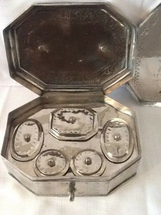 8x 6 Antique Middle East Islamic Silver Plate Spice Pail Box /tin & Tray Arabic 9
