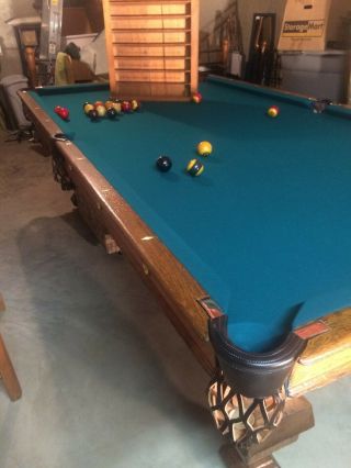Sporting Antique - - Universal Slate Oak Pool Table 1890 Brunswick 4 1/2 X 9 3