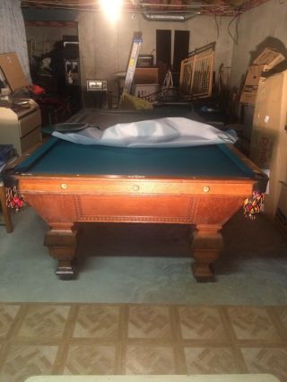 Sporting Antique - - Universal Slate Oak Pool Table 1890 Brunswick 4 1/2 X 9 4