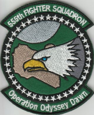 Air Force Patch,  Usaf,  555th Fighter Squadron,  Odyssey Dawn,  On V/crow