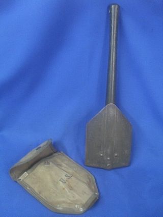 Wwii Us Army 1944 Folding Shovel E Tool With 1943 Canvas Carrier Cover