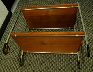 Vintage 60 ' s Mid Century Modern Danish Teak Wood Rolling 2 level Bar Cart 5