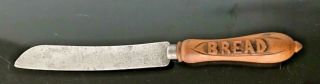 Antique English Bread Knife Wood Carved Handle Reads " Bread "