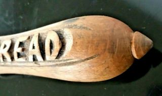 Antique English BREAD Knife Wood Carved Handle reads 