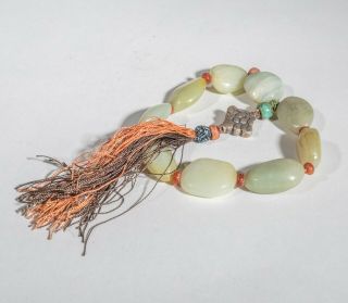 Chinese Antique Pebble Jade Prayer Beads