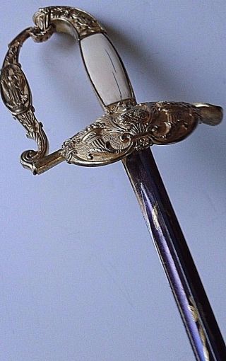 NAPOLEONIC FRENCH OFFICER ' S SWORD WATERLOO W GILT ENGRAVINGS BLUED BLADE C 1812 2