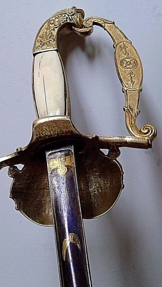 NAPOLEONIC FRENCH OFFICER ' S SWORD WATERLOO W GILT ENGRAVINGS BLUED BLADE C 1812 8
