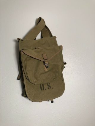 Vintage Authentic 1942 Crawford Austin Mgg Ww2 Wwii M1928 Us Army Haversack