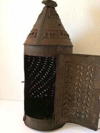 Early American Paul Revere Punched Tin Candle Lantern 13 
