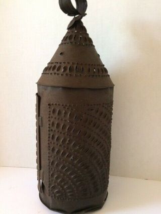 Early American Paul Revere Punched Tin Candle Lantern 13 