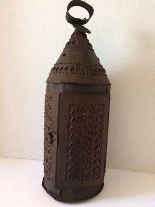 Early American Paul Revere Punched Tin Candle Lantern 13 