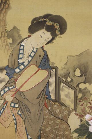 Japanese Hanging Scroll Art Painting " Chinese Beauty " Asian Antique E7603