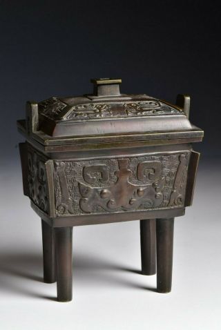 18th / 19th Chinese Bronze Footed Censer With Animals