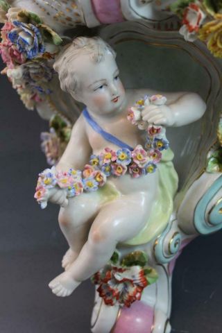 Antique Pair German Dresden Porcelain Cherubic Floral Encrusted Wall Shelves 3