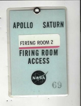 Circa 1966 Apollo Firing Room Access Badge,  Rare Nasa Item
