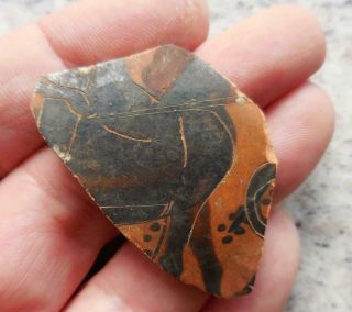 FINE ANCIENT GREEK PAINTED POTTERY FRAGMENT WITH HORSE/RIDER 500BC FOUND FRANCE 2