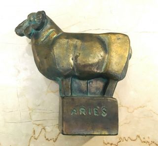 Vintage Fred Press Cast Bronze Zodiac ARIES Ram Statue 1950 Mid - Century 4