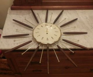 Vtg Lux Wall Clock Robert Shaw 1963 Mid Century Modern Starburst Mcm Flower