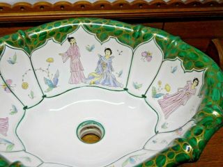 Sherle Wagner Italy Pottery / Porcelain Sink w/ Oriental Scene 4