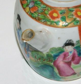 FINE,  ANTIQUE,  CHINESE 19TH.  C FAMILLE ROSE CANTON FIGURES TEAPOT ON STAND,  QING 10