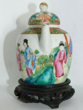 FINE,  ANTIQUE,  CHINESE 19TH.  C FAMILLE ROSE CANTON FIGURES TEAPOT ON STAND,  QING 7