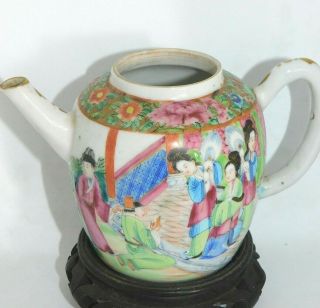 FINE,  ANTIQUE,  CHINESE 19TH.  C FAMILLE ROSE CANTON FIGURES TEAPOT ON STAND,  QING 8