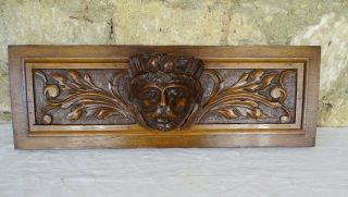 19.  6 " French Antique Gothic Walnut Carved Pediment Medieval Head